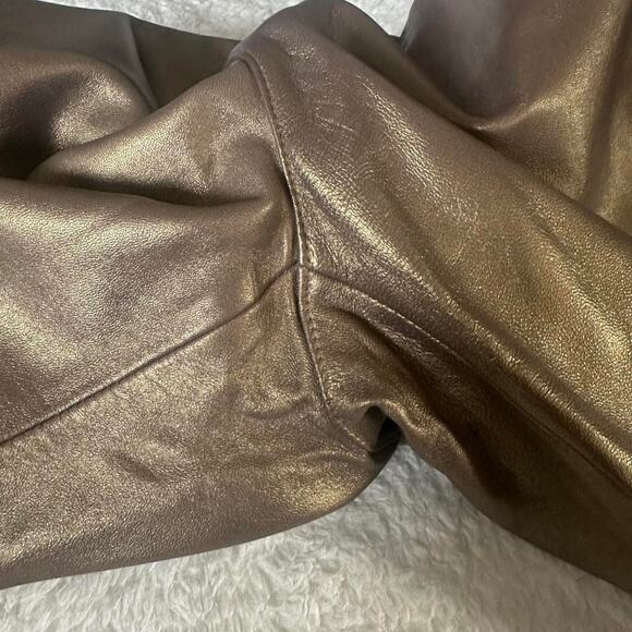 Vintage High Waisted Brown Gold Metallic Shiny 100% Leather Straight Leg - Picture 8 of 8